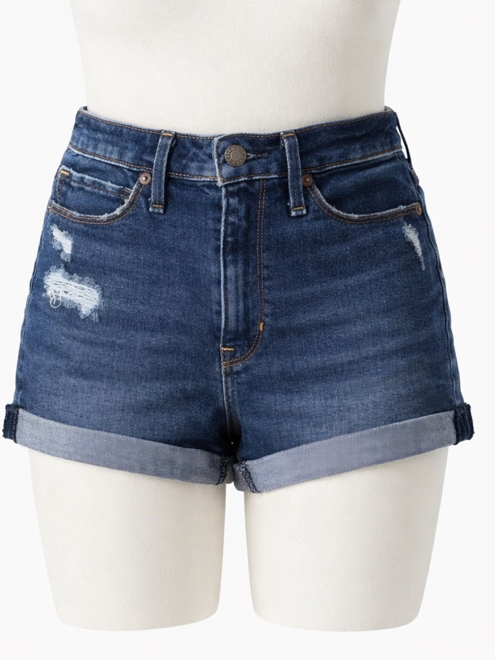 abercrombie & fitch simone high rise denim shorts distressed cuffed dark wash
